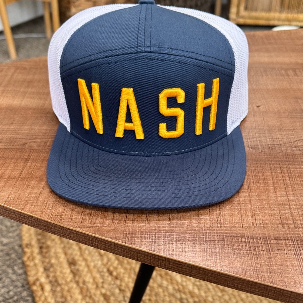 Source Unknown Navy and White Cap with Yellow Lettering